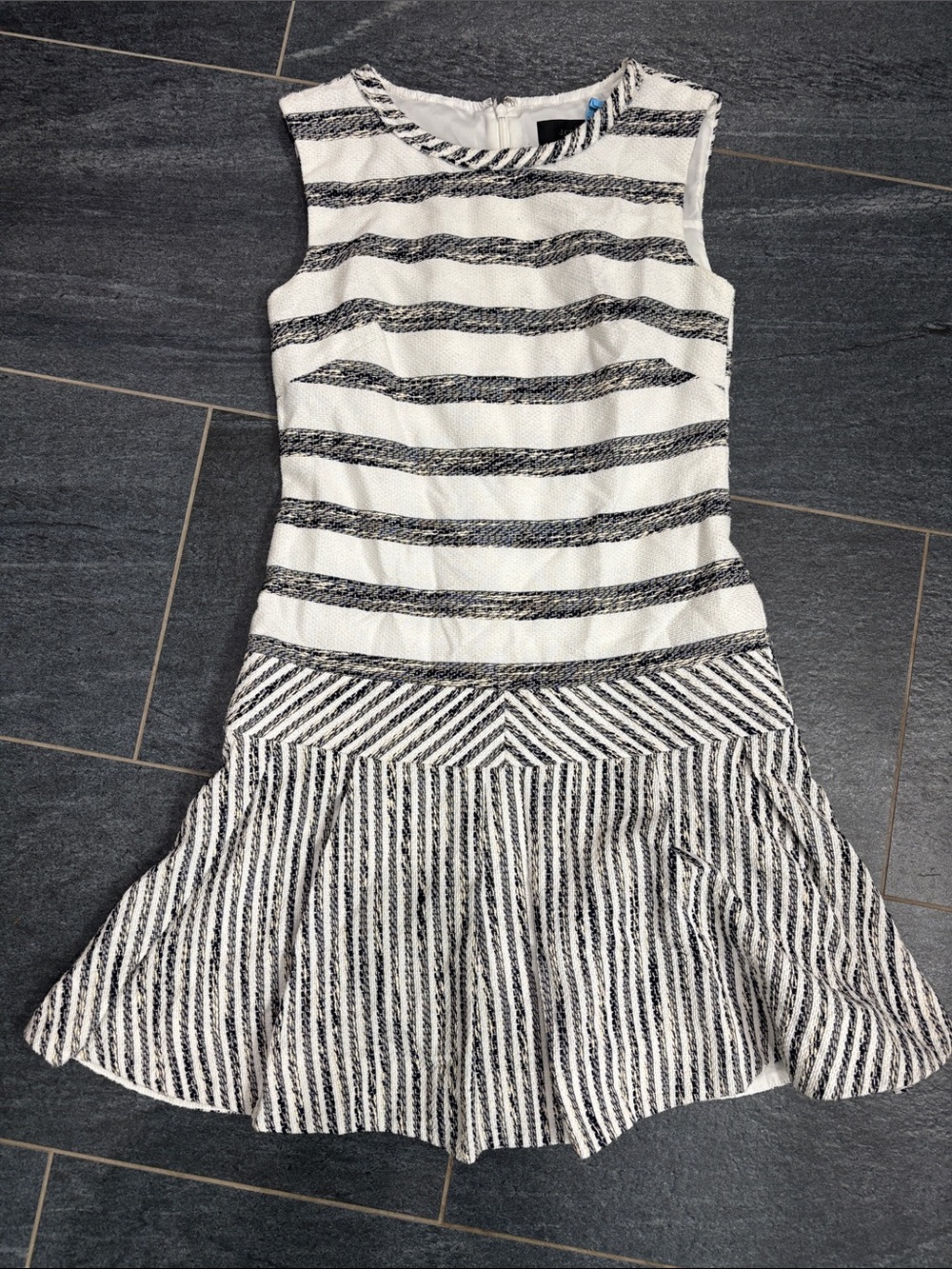 J crew “tweed” Sleeveless Black & White Striped Drop-Waist Dress